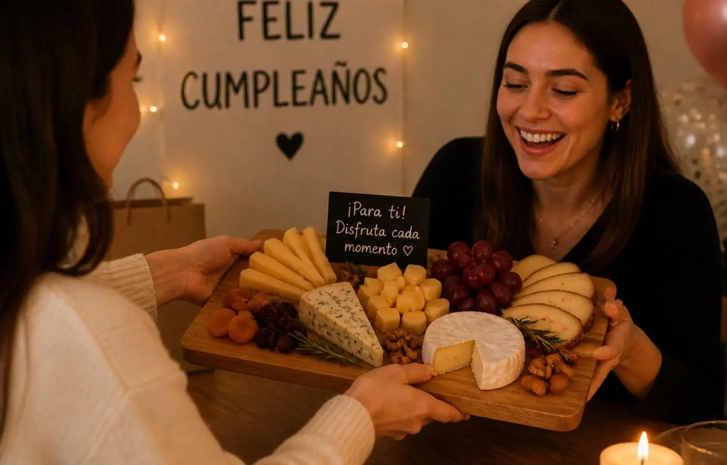 La alegría de recibir como regalo una tabla de quesos